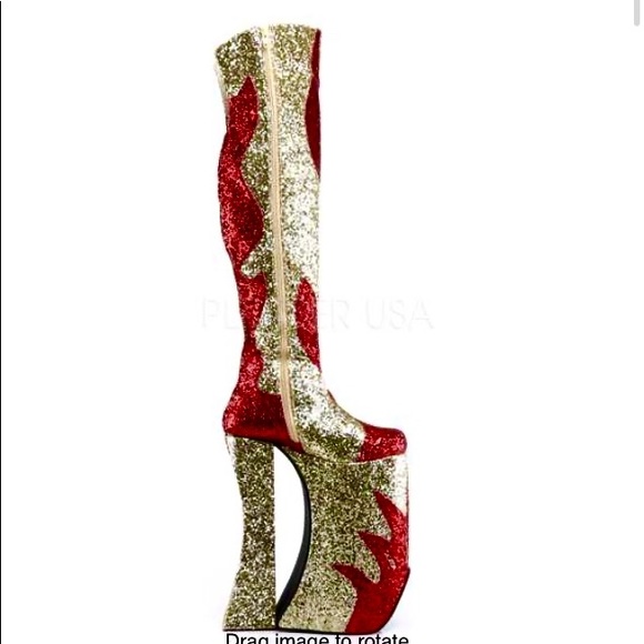 Pleaser red gold glitter platform thigh high boot - Picture 10 of 11